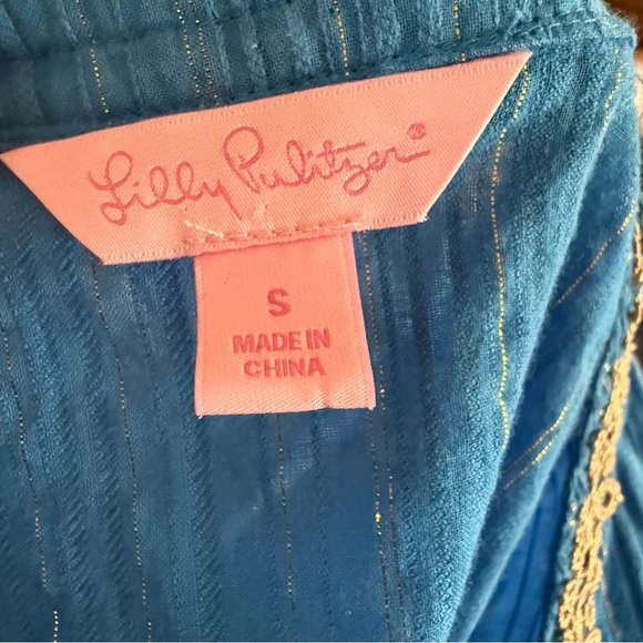 Lilly Pulitzer Small Blue Tunic Dress Shift Crochet Trim Beach Resort Cover Up - Picture 7 of 8